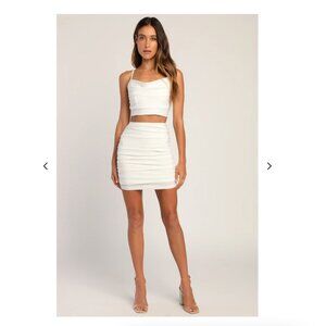 Lulus Can't Get Enough White Lace-Up Ruched Two-Piece Mini Dress